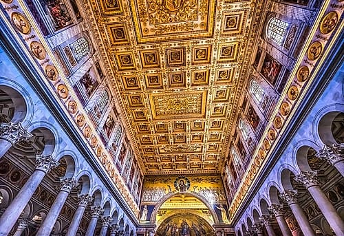 Long columns, Papal Basilica of Saint Paul, Rome, Italy.. Art Print